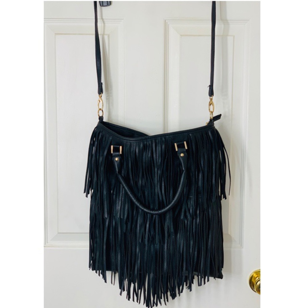 Faux Leather Fringe Handbag